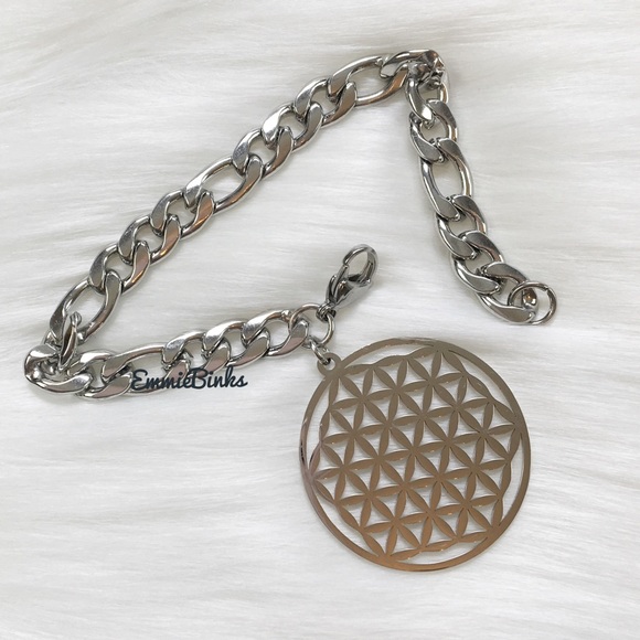 New Sacred Geometry Flower of Life Stainless Steel Geometric Charm Bracelet - Picture 2 of 13